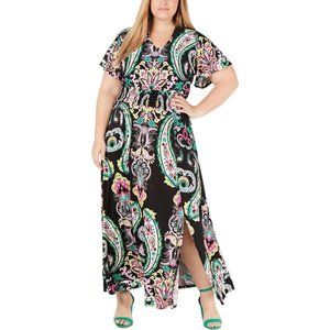 INC WOMENS PLUS BUDDAH PAISLEY SMOCKED MAXI DRESS